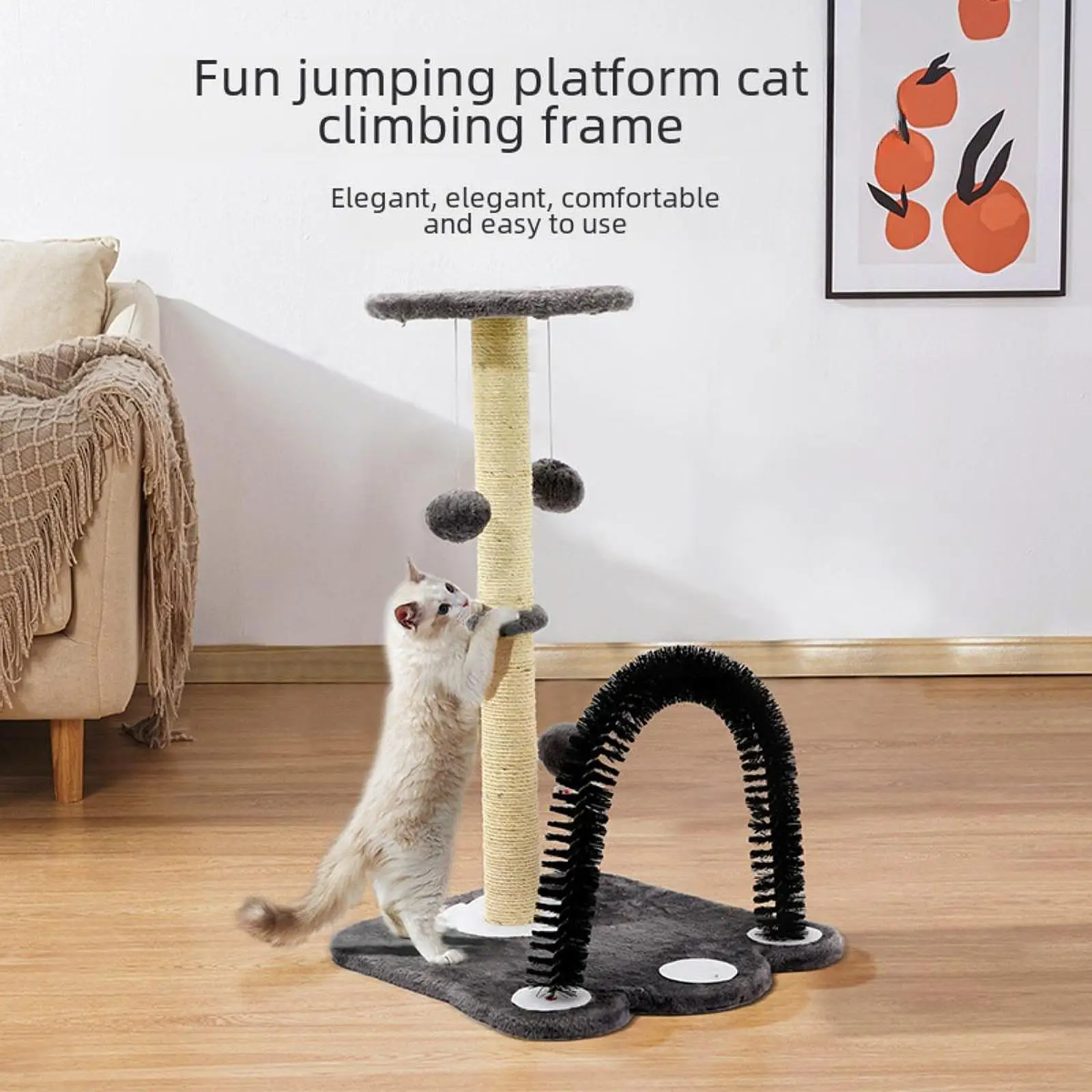 Cat Scratch Post, Sisal Rope, Creative Interactive Vertical Furniture Protector with Hanging Balls,