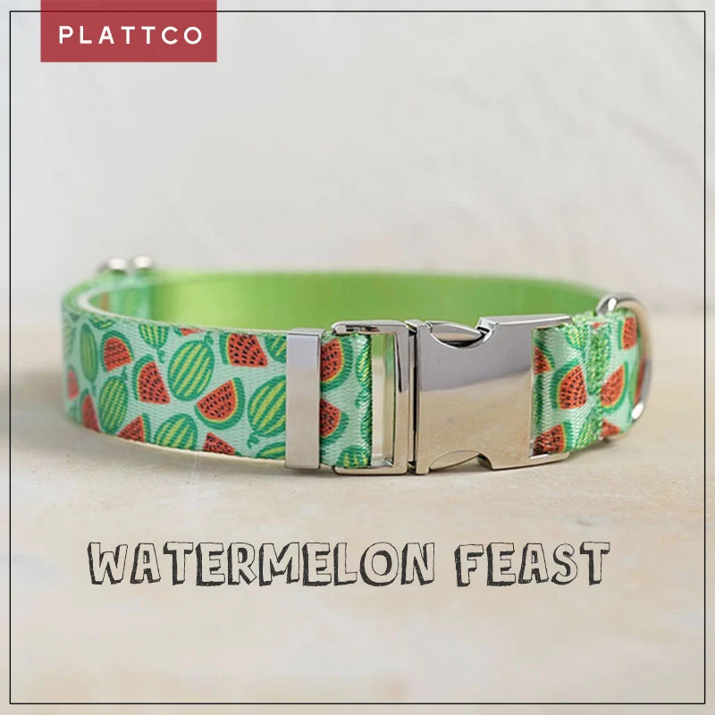 PLATTCO-collar de perro con estampado de sandía, accesorio único con hebilla plateada de alta calidad, 5 tamaños, PDC325S