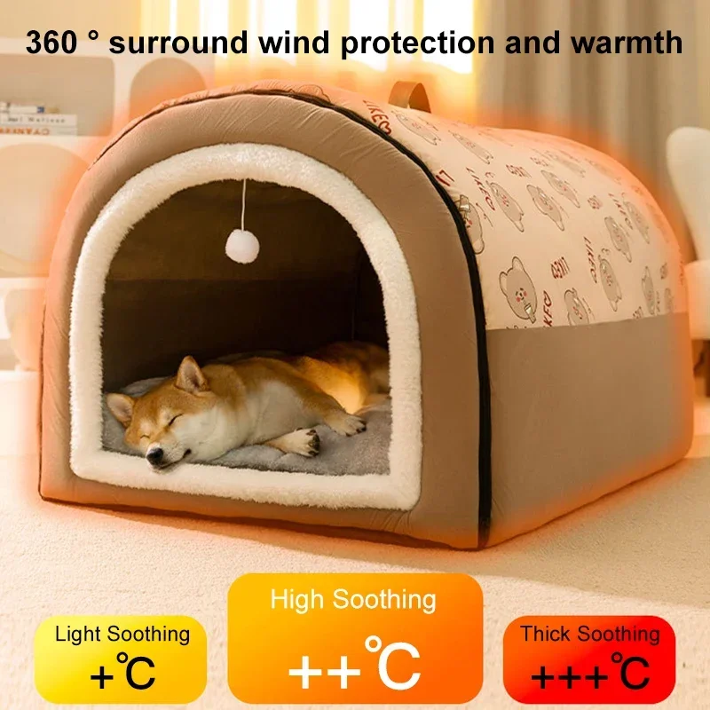 Perrera de invierno para perros, estera cálida para casa de perros, cama lavable desmontable, nido, tienda para dormir profunda para perros medianos y grandes, suministros para perros - imagen 3