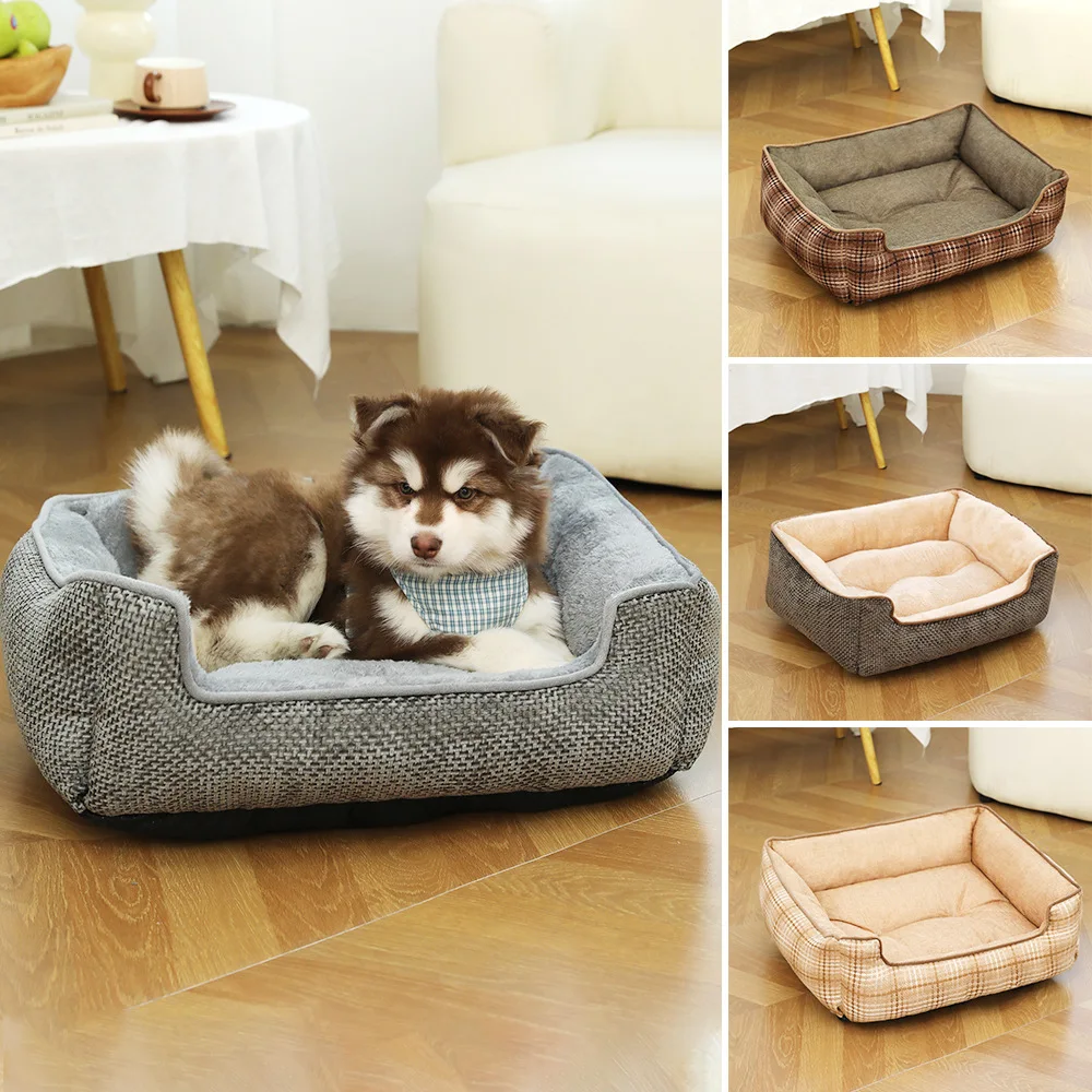 Cama cuadrada de celosía para perros, cama lavable desmontable para mascotas, nido para gatos, saco de dormir con almohadilla de algodón utilizable de doble cara, adecuado para el invierno - imagen 2