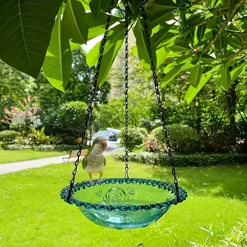 Juego de comedero para baño de pájaros colgante con cadena, decoración para Patio y jardín al aire libre, diseño Floral PP, plato de agua para pájaros, herramienta para comedero de pájaros - imagen 4