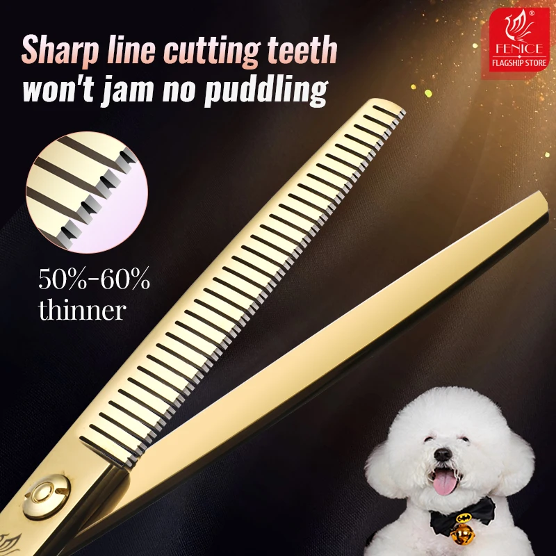 Fenice JP440C acero 6,5/7 pulgadas tijeras rectas y esponjosas para adelgazar tijeras de cuidado para perros tijeras para perros herramientas tasa de adelgazamiento 50-60% - imagen 4