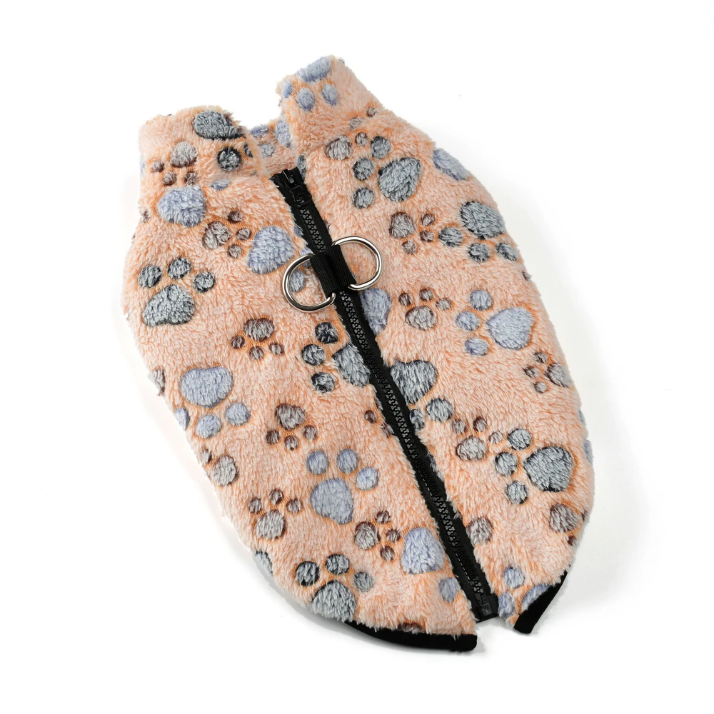 Ropa para perros, chaqueta cálida de invierno, suéter para perros pequeños y medianos, bonito chaleco con estampado de pata para cachorros, abrigo con anillo en D, trajes de Yorkie Pug - imagen 4