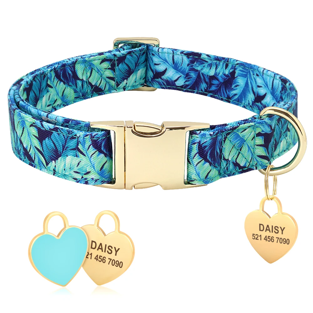 Collar de perro personalizado con estampado de nailon, collares de identificación para mascotas, etiqueta de corazón para perro personalizada, placa con nombre, regalo ajustable para perros pequeños, medianos y grandes - imagen 4