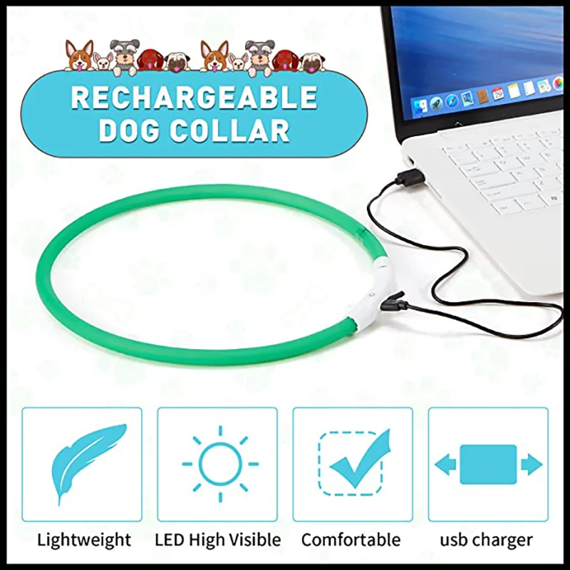 Collar de perro LED brillante con campanas de bola, Rechargea intermitente ajustable, Collar luminoso nocturno, antipérdida, arnés de luz para perros pequeños - imagen 4