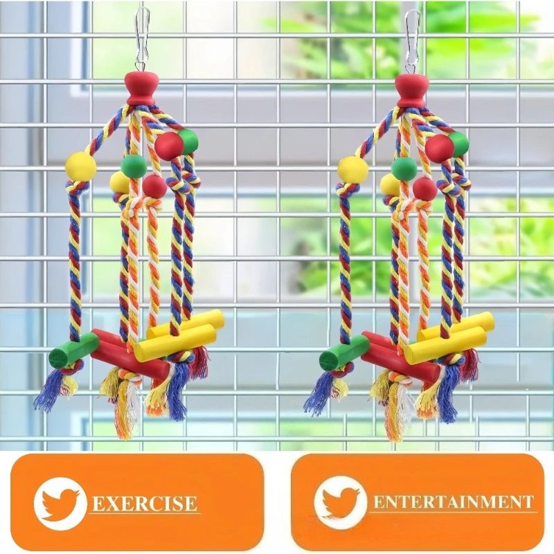 Juguete colorido para masticar loros con bloques de madera y cuerda de algodón, juguete rasgado de pájaros de madera Natural para Conure, cacatúa, jaula para periquitos