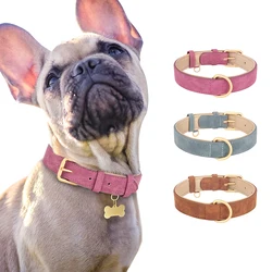 Collar ajustable de cuero para perros - acolchado suave rosa