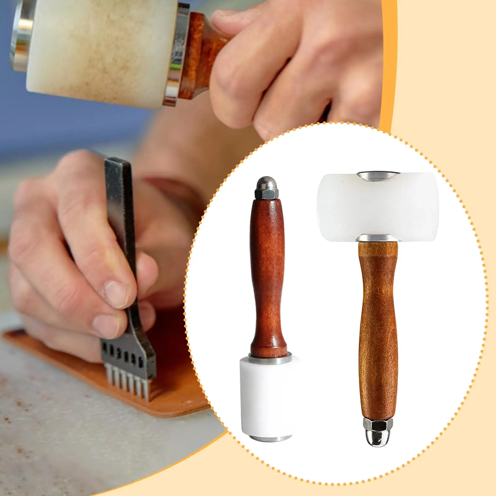 Martillo para artesanía de cuero, mango de madera de nailon, herramienta de mazo resistente para manualidades de cuero, suministros de Kit - imagen 2