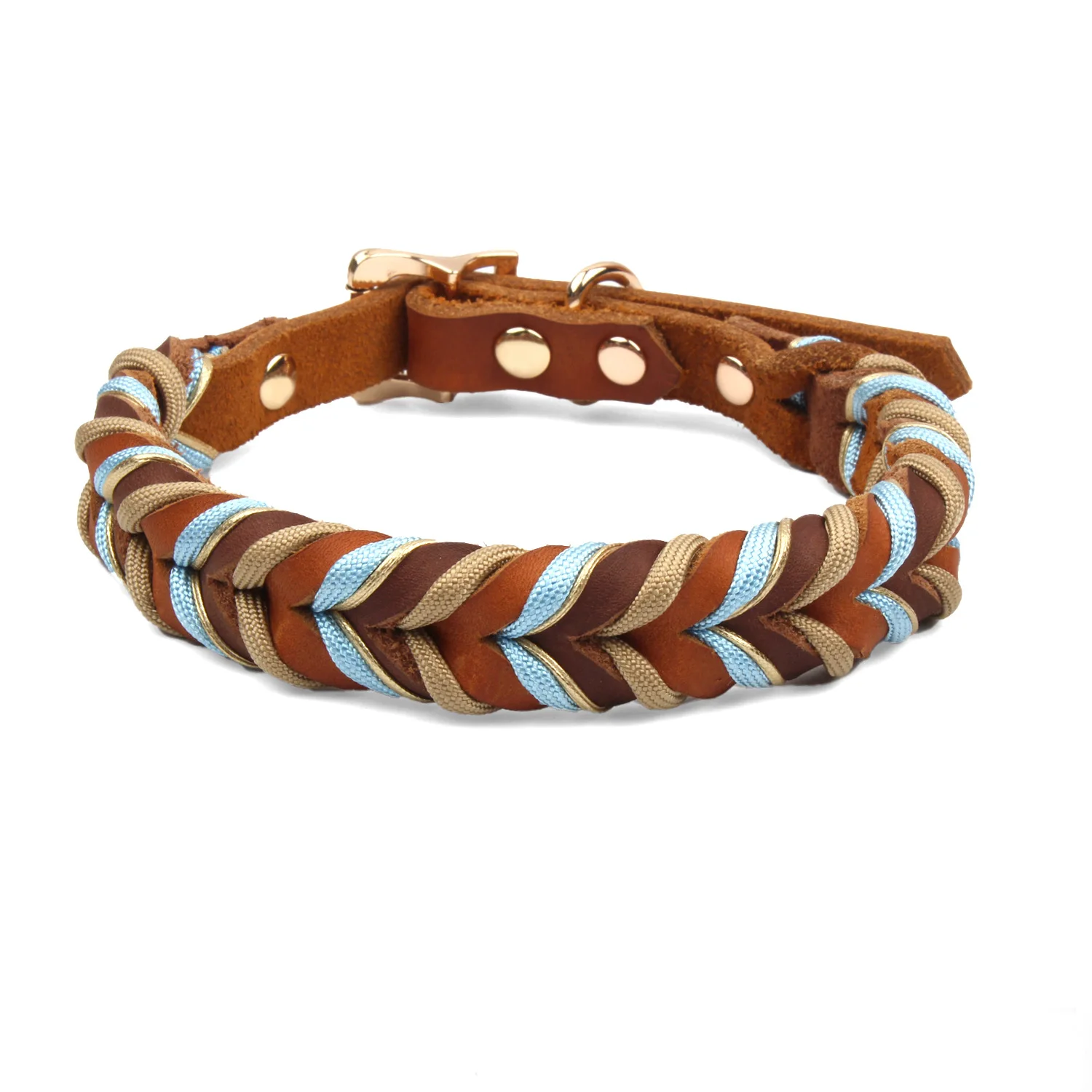 Collar de perro trenzado hecho a mano, correa de cuero genuino para mascotas, Collar de perro impermeable trenzado de lujo, correa de cuero para caminar y entrenar para perros - imagen 5