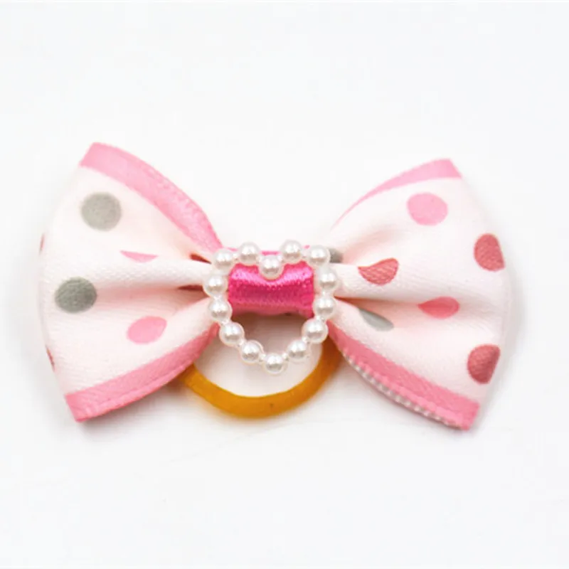 20/50/100pcs 고무 밴드와 라인 석이있는 개 머리 활 강아지 손질 활 개 고양이 상투 Bowknot 애완 동물 헤어 액세서리 - imagen 2