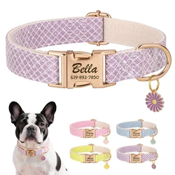 Collar nylon personalizado para perro con flor y grabado gratis
