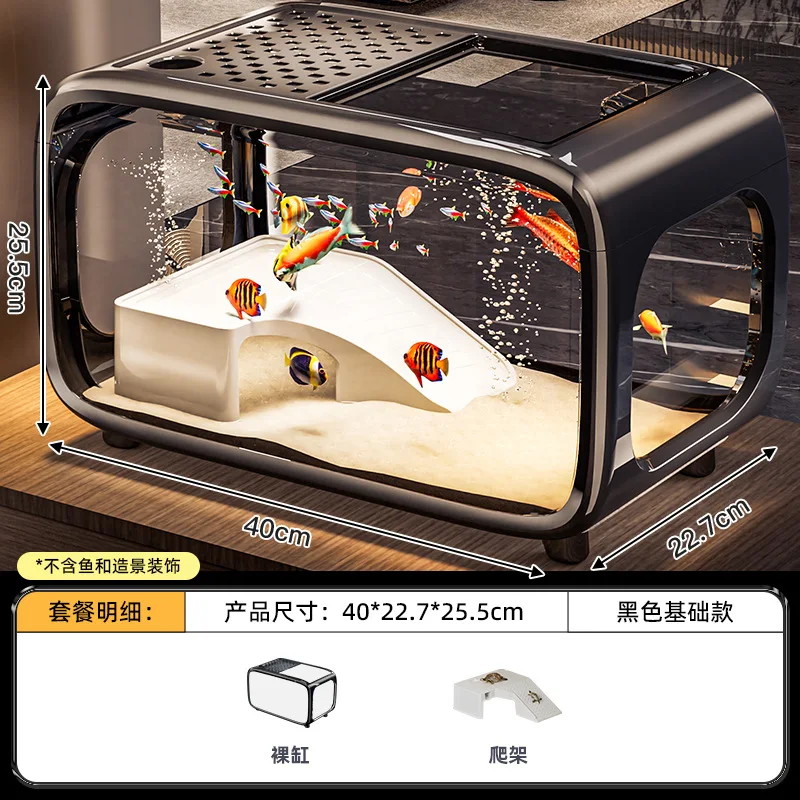 Tanque de peces ligero de lujo, sencillo, avanzado, con cubierta, transparente, para sala de estar, tanque ecológico, muebles decorativos, suministros para acuario - imagen 5