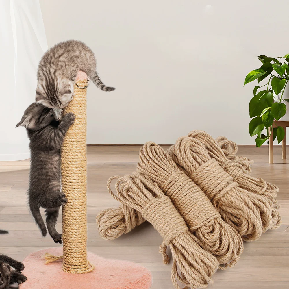 Cuerda de Sisal para rascar gatos de 10M, cuerda de Yute Natural de 4mm de espesor para postes rascadores, árboles para gatos, proyectos de bricolaje, cuerda de Sisal para rascador de gatos - imagen 4