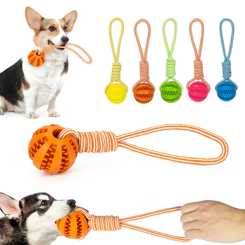 Bolas de golosinas para mascotas con cuerda, bolas interactivas de goma para perros con fugas, juguete para perros pequeños y grandes, juguetes resistentes a mordeduras, suministros para mascotas