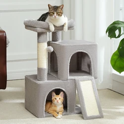 Torre de árbol para gatos con poste rascador de Sisal Natural, Condo cómodo, percha superior, almohadilla para rascar gatos, juguetes para gatos de interior