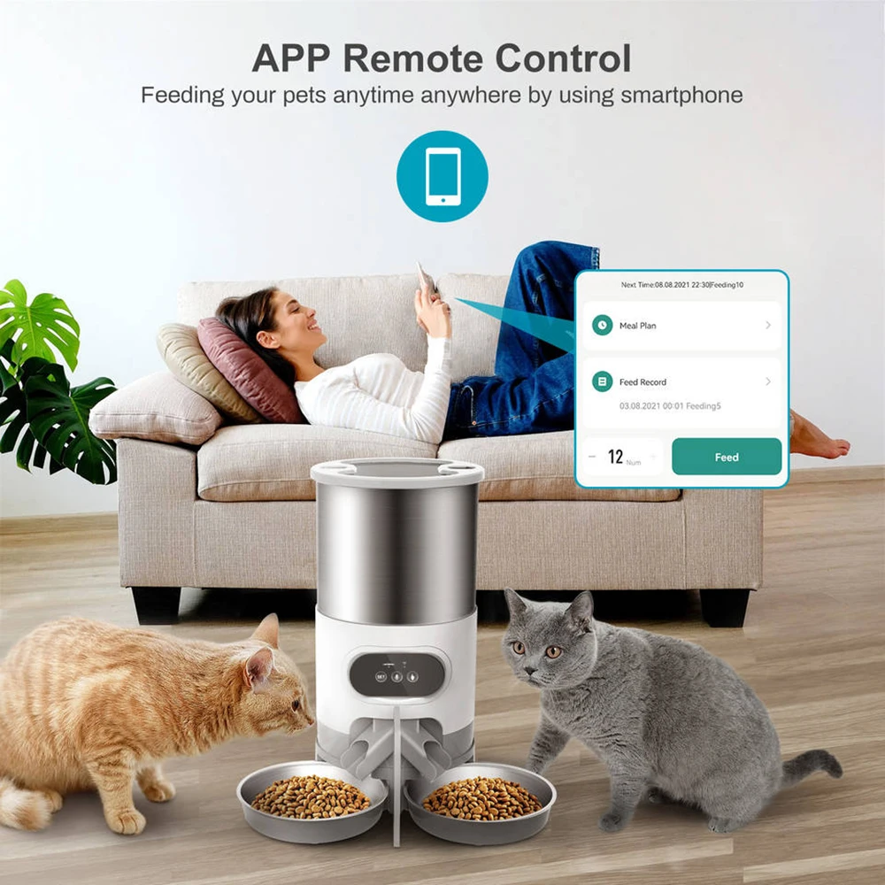 Alimentador automático para mascotas con aplicación WIFI de 4,5l, dispensador de alimentos secos, grabadora de voz, temporizador, venta expendedora de alimentación para gatos grandes, perros, cuenco inteligente para mascotas - imagen 2