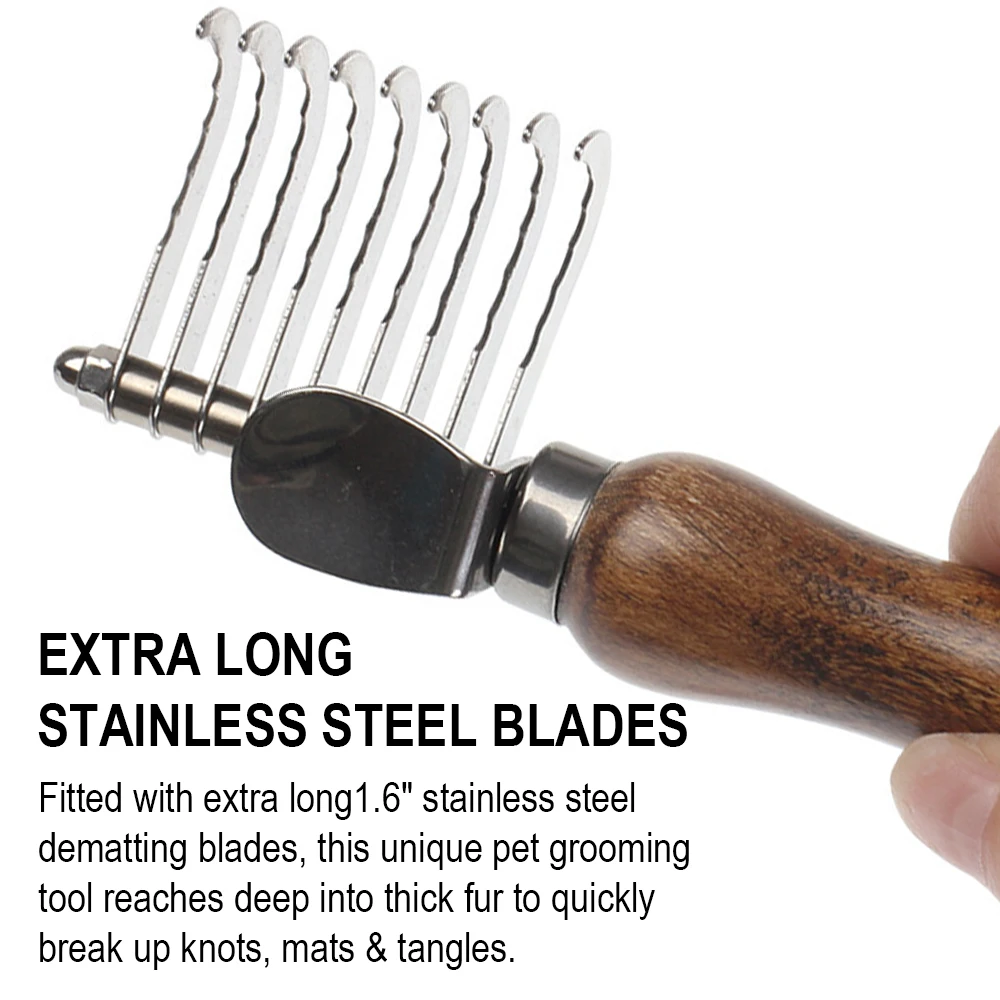 Rastrillo de pelo para mascota, herramienta de cepillo para pelo largo y corto, desenredante de perro y gato, para capa inferior mate o anudada - imagen 3