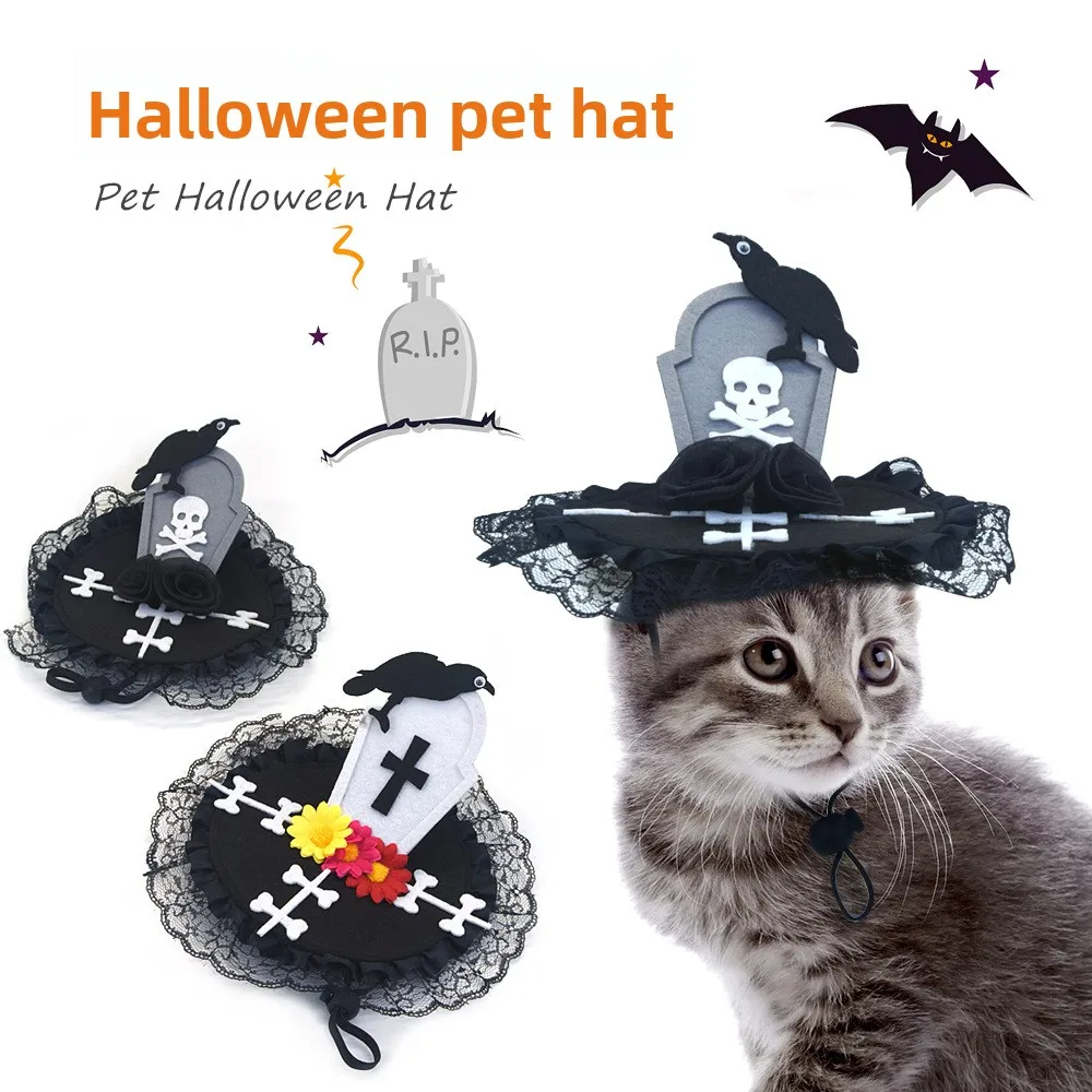 Nuevo Sombrero para perro de Halloween, lápida, murciélago, accesorios para mascotas, vestido para perros y gatos, suministros para mascotas