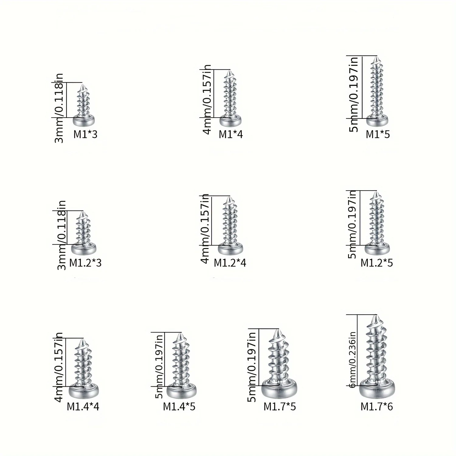 600/1200 juegos de tornillos autorroscantes en miniatura, kit de clasificación de tornillos metálicos de cabeza cruzada en miniatura - imagen 4
