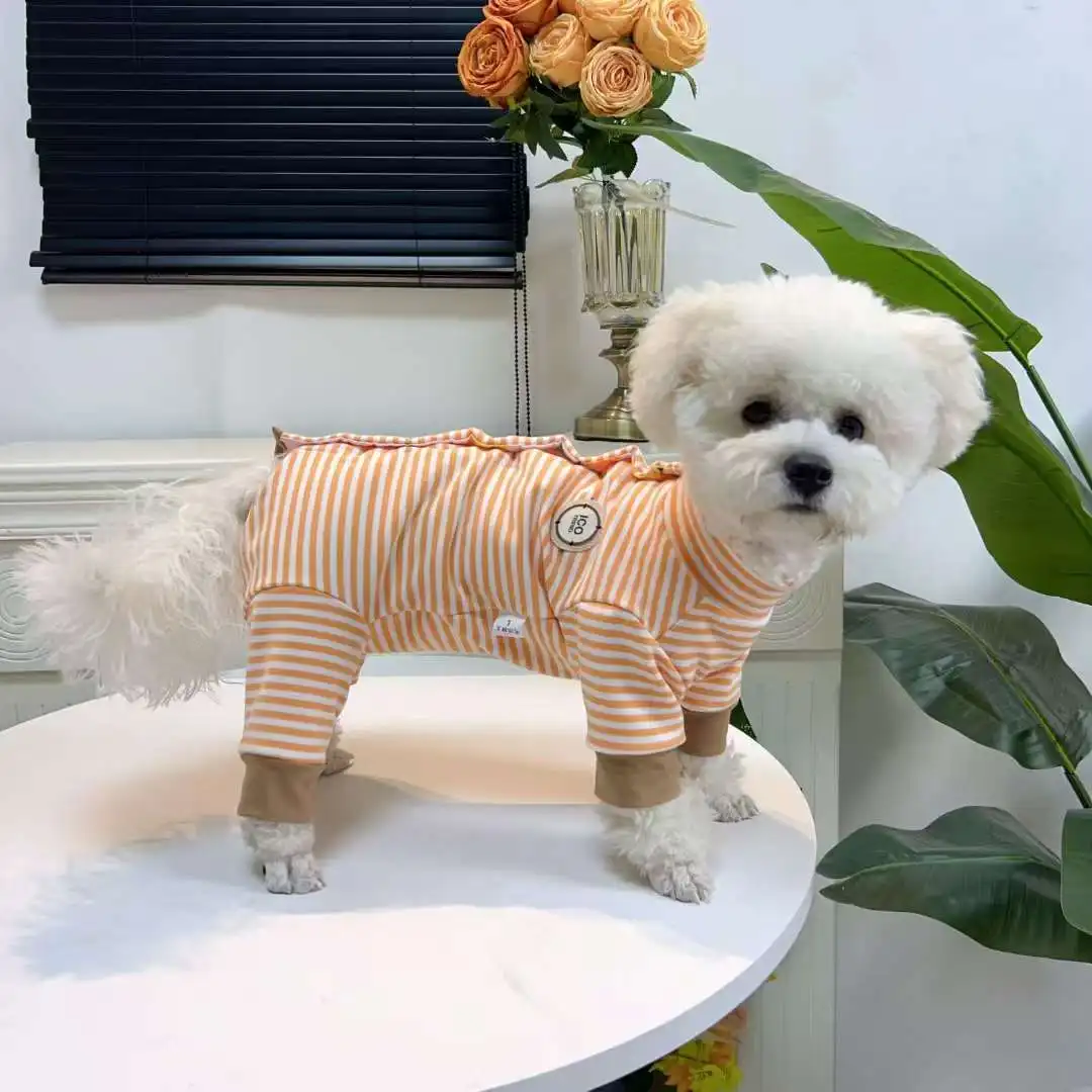 Pet All Inclusive Belly Bottom Shirt Autumn and Winter Striped Versatile Candy Color Warm Four Legged Dog Jumpsuit Puppy Clothes - imagen 4