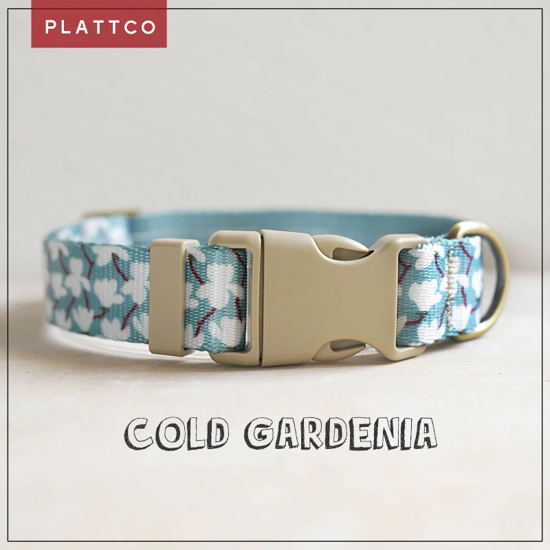 PLATTCO-Collar ajustable para perro, personalizado, grabado con nombre, nailon, perros pequeños, medianos y grandes, Gardenia fría, 5 tamaños, PDC345
