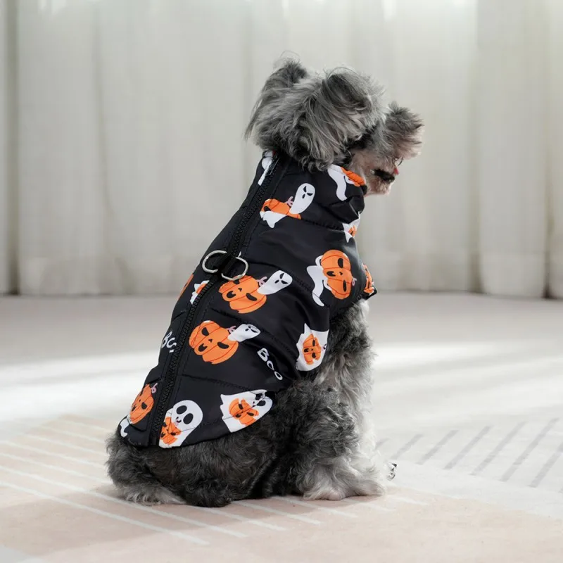 Chaquetas de invierno para perro con estampado de calabaza, disfraces de cachorros de Halloween, ropa gruesa y cálida para perros, abrigo impermeable para perro salchicha Chihuahua - imagen 4