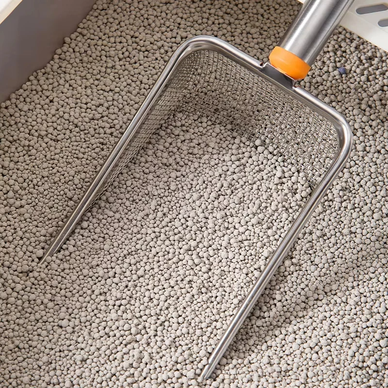 Cuchara de arena para gatos de acero inoxidable, limpiador de arena para gatitos de malla fina, pala antiadherente duradera con orificio para colgar, Herramientas de limpieza para mascotas - imagen 4