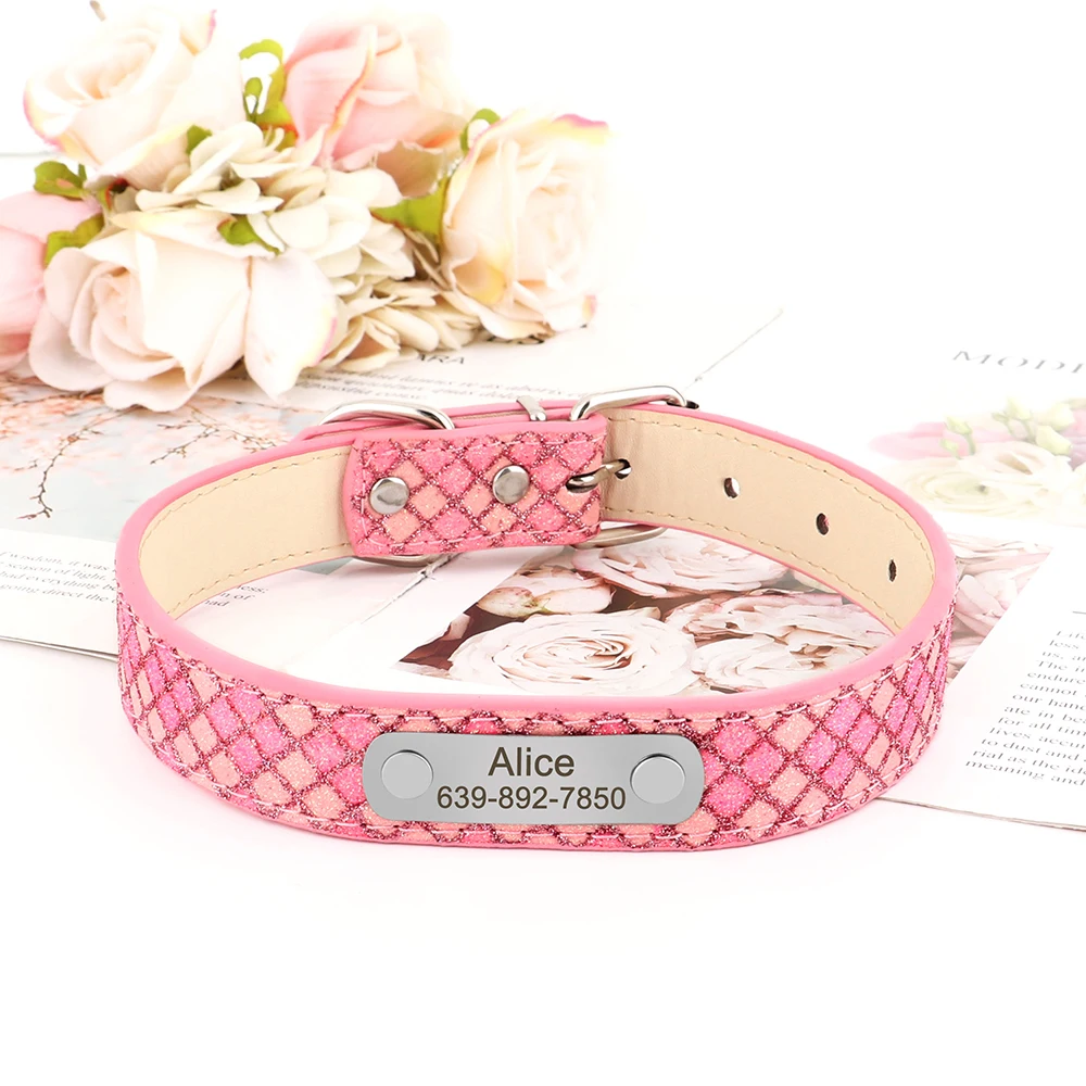 Collar de perro personalizado, collares de identificación antipérdida para cachorros, cuero PU brillante, etiqueta de nombre grabada gratis para perros pequeños y medianos y gatos - imagen 2