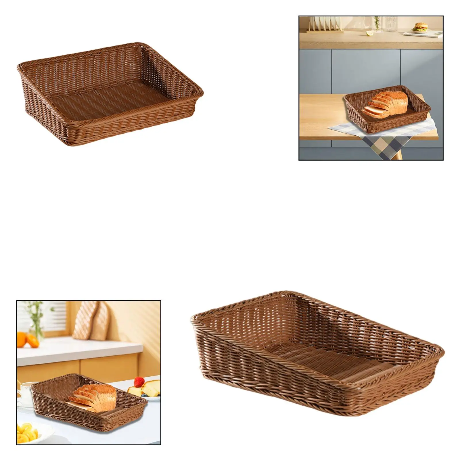 Cesta tejida, cestas de frutas, bandeja de exhibición de pan, organizador de mostrador decorativo, cesta de pan para organización del hogar