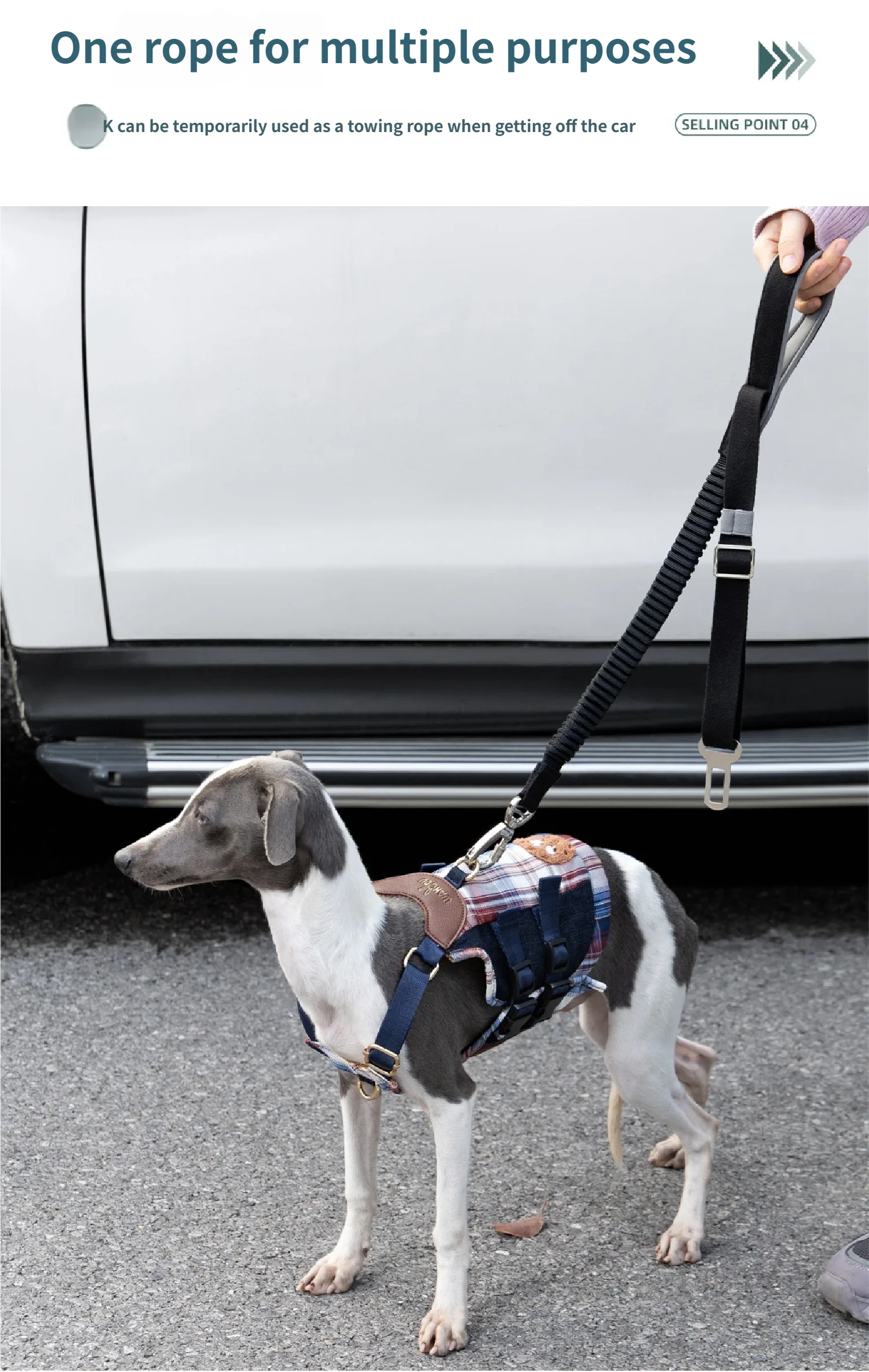 Cinturón de seguridad de coche para mascotas 2 en 1, correa para perros, se fija al arnés y el Collar, arnés de seguridad elástico ajustable para asiento de coche para perros - imagen 5