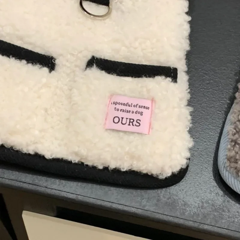 Ropa de felpa para perros, abrigo cálido de invierno con capucha de remolque, chaleco de lana de cordero, abrigo de algodón, oso de peluche, ropa para perros pequeños - imagen 4