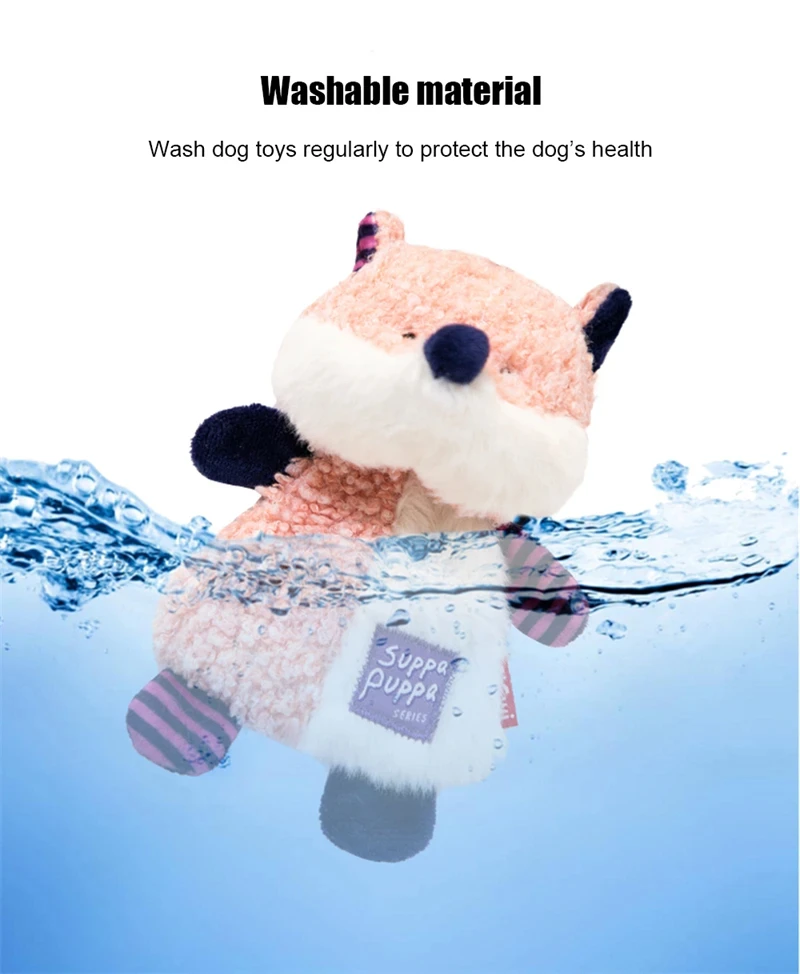 Gigwi Suppa-juguete para perro, sonajero de papel con sonido de dientes de felpa, Limpieza de dientes, resistente a las mordeduras, lavable, mapache, León y zorro - imagen 2