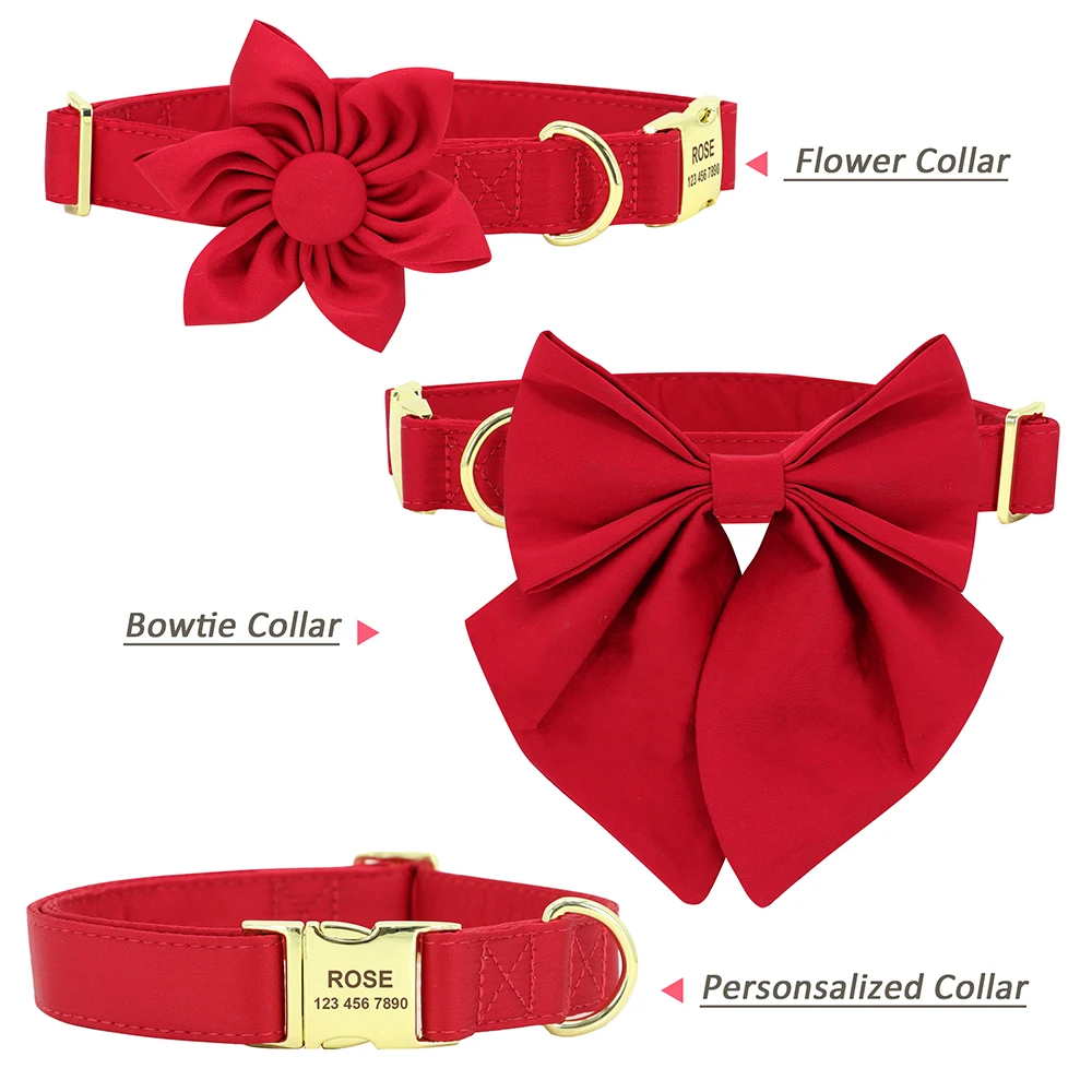 Collar de perro de seda personalizado, Collar de perro duradero ajustable con pajarita de flor para perros pequeños, medianos y grandes, collares de pajarita de boda - imagen 2