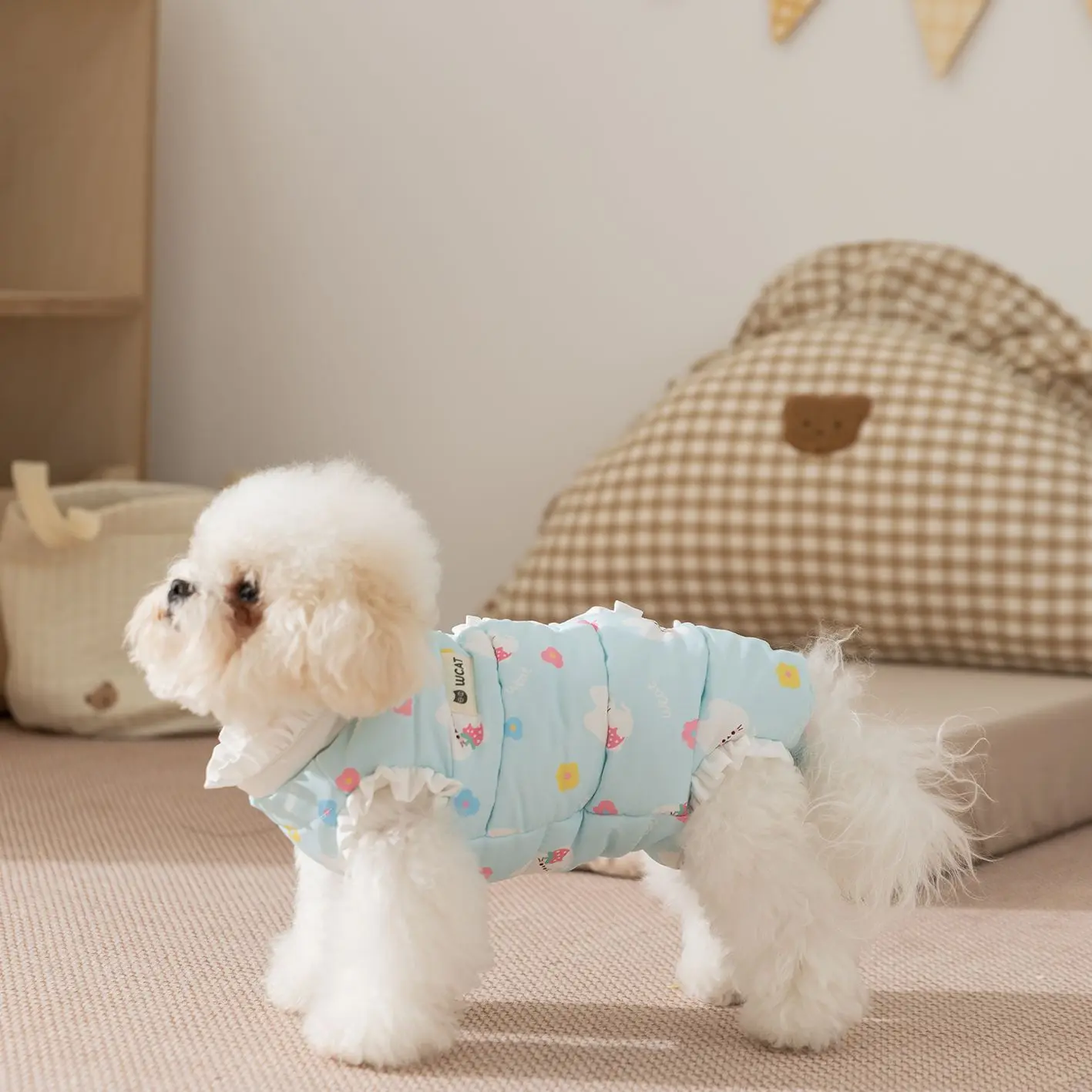 Mono para mascotas de otoño e invierno, ropa de casa de encaje de dibujos animados, pantalones de cuatro patas para Gato, ropa para perros pequeños, ropa para cachorros - imagen 3