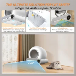 Caja de arena para gatos, inodoro para gatos de 65L con autolimpieza automática, gran capacidad + dispensador de agua inalámbrico para gatos de 3L, fuente de agua inteligente recargable sin filtro, juego inteligente silencioso para mascotas