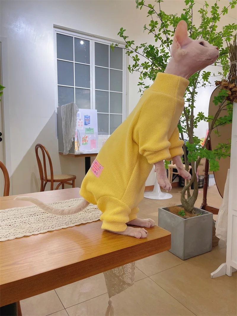 Abrigo polar de invierno para gato Sphynx, sudadera cálida de paleta de colores de macarrón de 4 patas para gatitos, traje suave de otoño para gato sin pelo - imagen 5