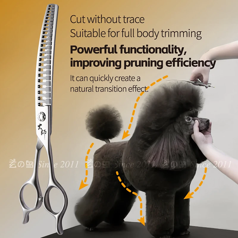 Fenice Master Series-cortadora de pelo para perros, tijeras de aseo de belleza, tijeras curvadas naturales para mascotas, tasa de 80%, 7 pulgadas - imagen 4