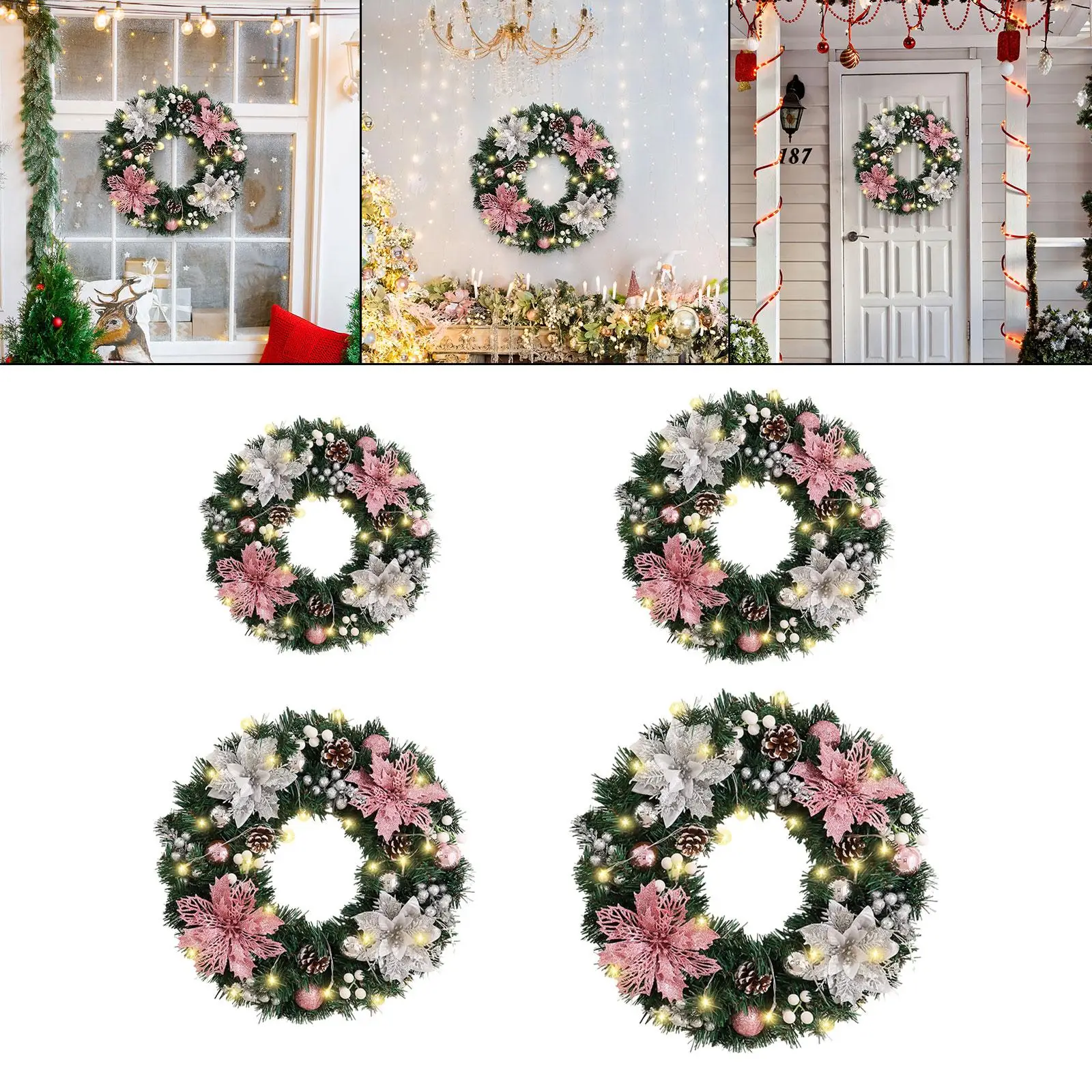 Corona navideña con luz, colección redonda de invierno para vacaciones, corona de cono de pino exterior, decoración colgante, guirnalda de pino Artificial - imagen 4