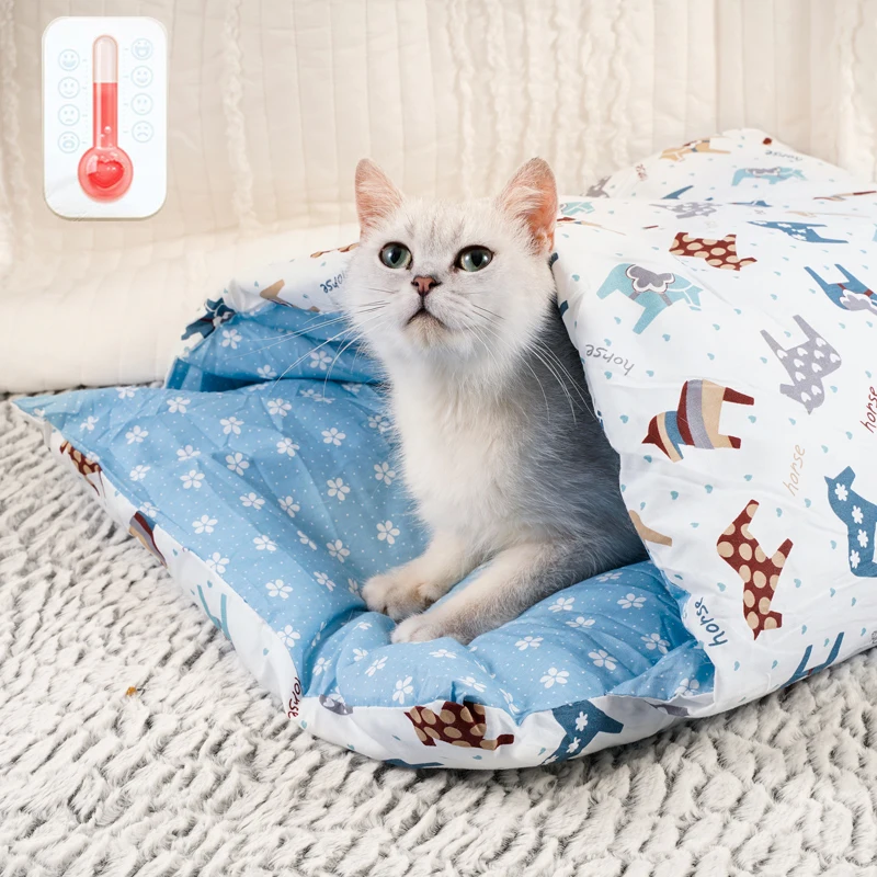 Japanese cat bed cat sleeping bag warm deep sleep cave winter removable pet bed for cats dogs nest pillow with pillow - imagen 3