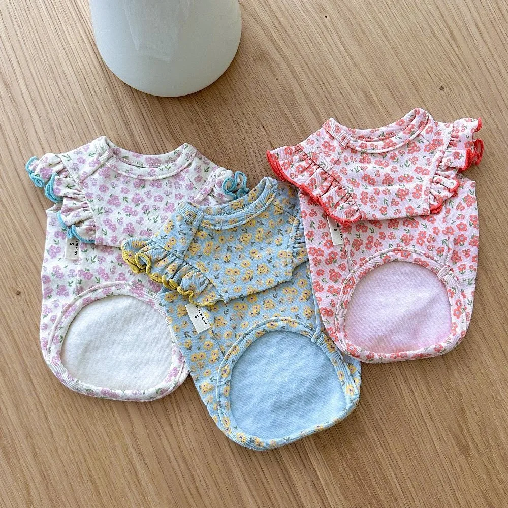 Mini pajarita Floral, ropa para perros, chaleco de verano maltés de algodón puro para niñas, mangas voladoras, sudadera bonita para cachorros pequeños - imagen 5