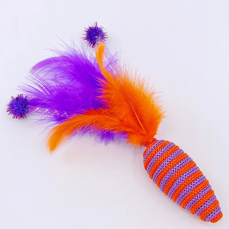 Juguete para gatos, cuerda de zanahoria, juguetes para gatos, juguetes interactivos de plumas para gatos, cuerdas divertidas, juguete para gatos con plumas, palos teaser, suministros para mascotas - imagen 4