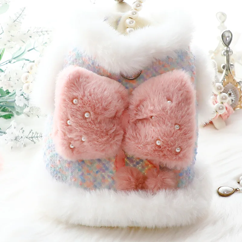 Ropa para perros, ropa de otoño e invierno, ropa gruesa de princesa para gatos, ropa acolchada de algodón, tracción de pelusa, suministros para mascotas de peluche para perros pequeños - imagen 2