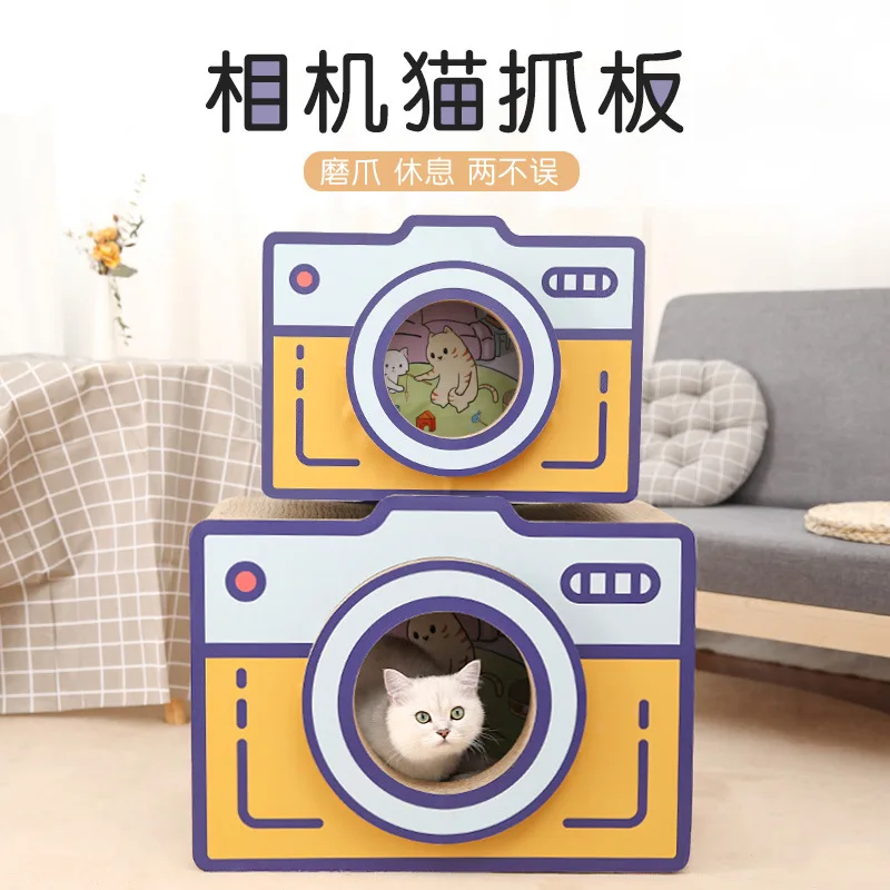 Rascador para gatos forma cámara – Cama resistente y casa interior - imagen 3