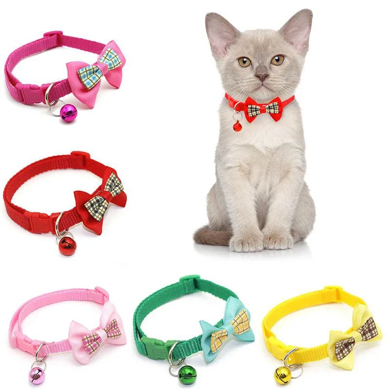 2 uds. Collares ajustables para perros y gatos, pajarita con colgante de campana, collar, corbata, hebilla de seguridad, accesorios para ropa para mascotas de 19-32cm - imagen 3