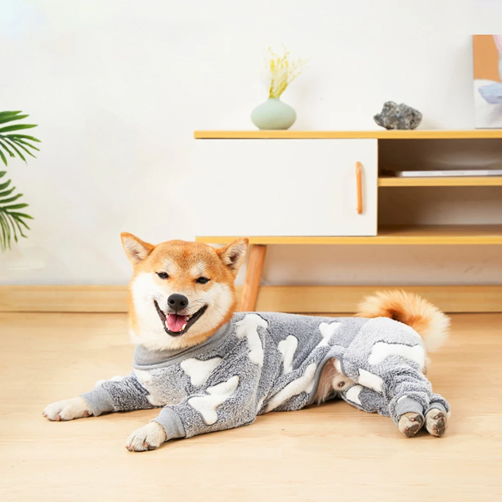 Pijamas de franela para perros, mono, pijamas para perros medianos y grandes, patrón de luna de hueso, monos cálidos, abrigo, ropa para perros - imagen 4
