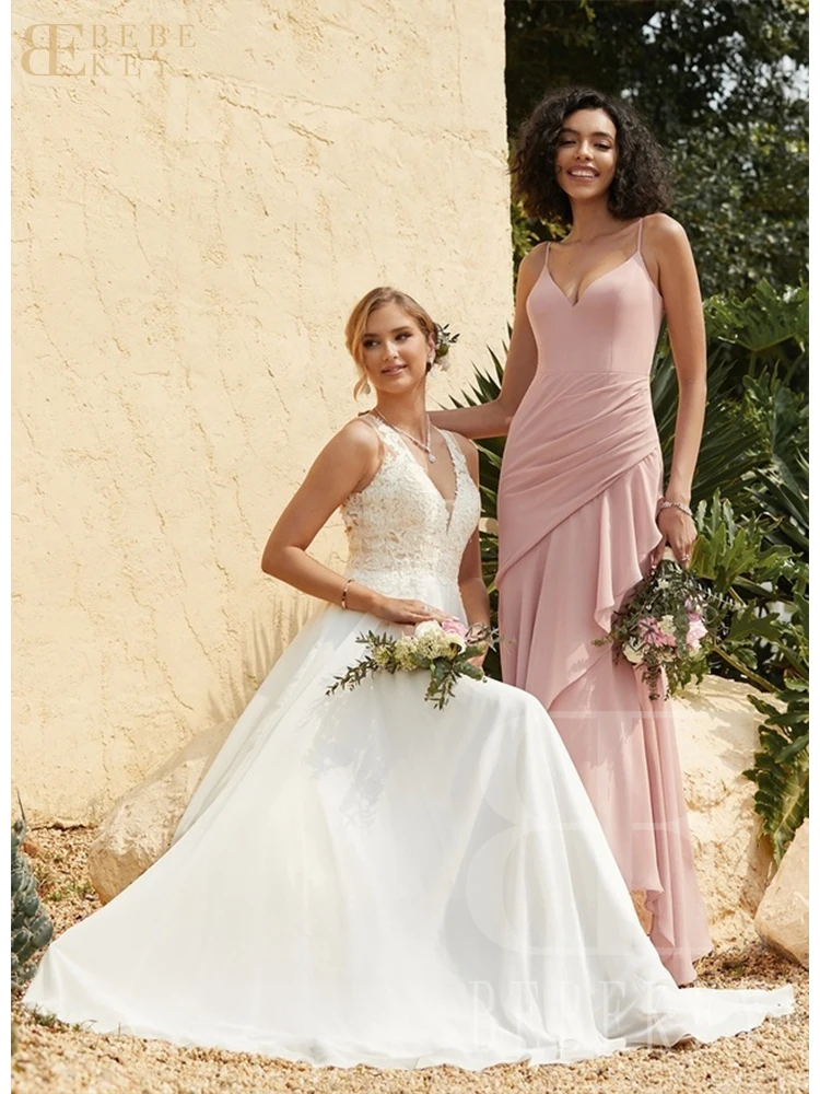 Vestido de novia de encaje BEBEKEY, apliques personalizados, elegante vestido de novia de corte A para fiestas de boda y ocasiones formales