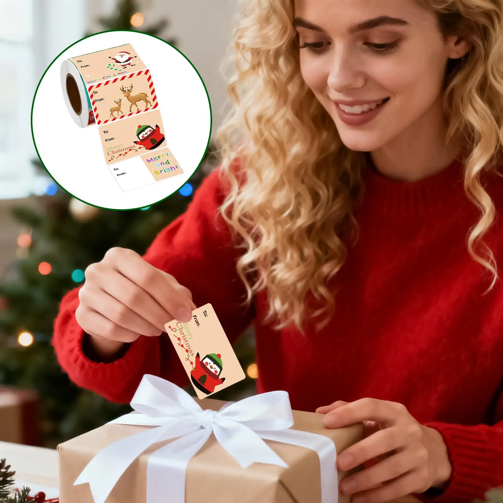 Rollo de pegatinas navideñas, 500 piezas surtidas, pegatinas navideñas portátiles, decoraciones, etiquetas para envolver regalos, surtido para sobres