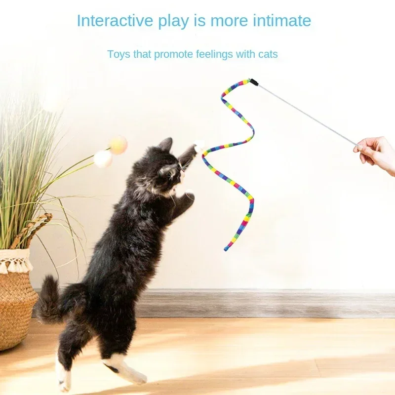 Juguetes para gatos con rayas multicolores, divertido palo para gatos con campana, juego interactivo, suministros para mascotas, juguetes interactivos para gatos - imagen 2