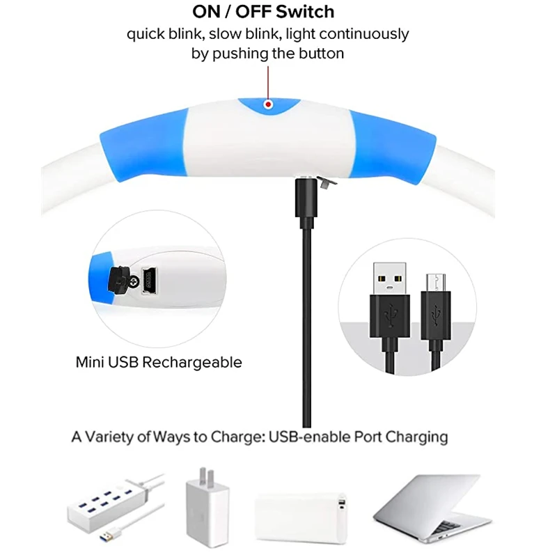 Collar luminoso para perro, Collar con carga de luz para gato, Collar de seguridad brillante DIY intermitente a la moda Led para perros, accesorios nocturnos para mascotas - imagen 4