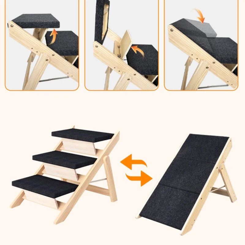 Escaleras de madera para cachorros, accesorios portátiles para escaleras para perros pequeños, escaleras plegables para perros de interior, producto para transportar coches y mascotas - imagen 5